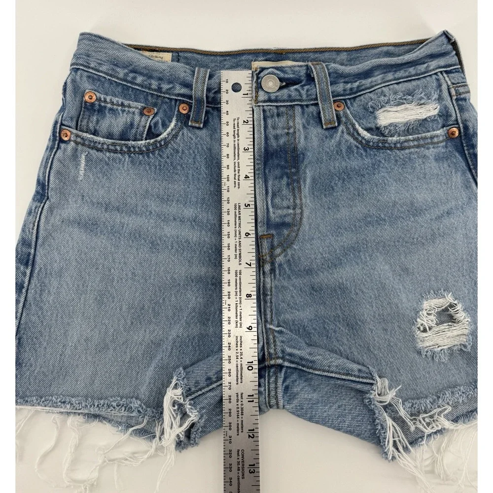 Levi's Wedgie Women's High Rise Cut Off Blue Denim Shorts Button Fly Size 26W